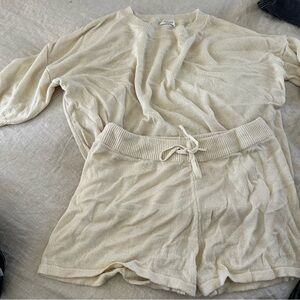 Cream Knit Sweater and Shorts Set